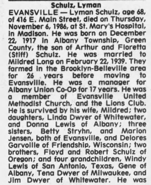 Obituary for Lyman Schulz